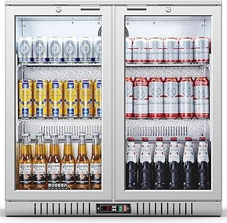BODEGA BODEGACOOLER Back Bar Cooler With 2 Glass Doors,7.4 Cu.Ft Stainless Steel Commercial Back Bar Fridgewith LED Lighting, Counter Height Bar Beverage Cooler for Beer,Soda Drinks,Wine