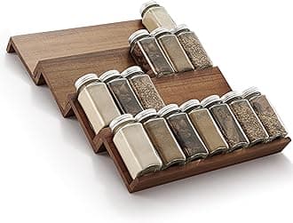 Tinamo Acacia Wooden Spice Rack Organizer for Cabinet - Spice Drawer Insert, Spice Organization for Cabinet, Seasoning Organizer, Spice Holder Pack of 8 (Walnut pack 4)
