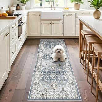 Washable 2x6 Hallway Runner Rug: Vintage Soft Runners for Kitchen Entry Low Pile Carpet with Non-Slip Backing for Living Room Bedroom Thin Water Resistant Bathroom Carpet for Dining Room (Grey,2x6)