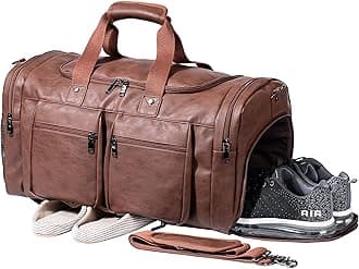 Leather Travel Bag with Shoe Pouch,Weekender Overnight Bag Waterproof Carry Bag