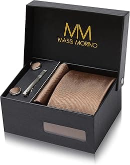 Massi MorinoTies for Men Set with Pocket Square Cufflink and Tie Clip | Necktie Handkerchief in Gift Box for Wedding and Business