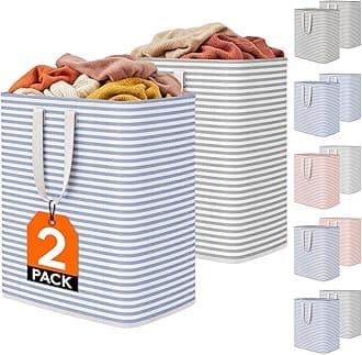 Lifewit 2 Pack Laundry Hamper Large Collapsible Laundry Basket, Freestanding Waterproof Cloth Hamper with Easy Carry Handles in Laundry Room Bedroom Bathroom Dorm for Adult, Grey&Blue, 2 x 100L