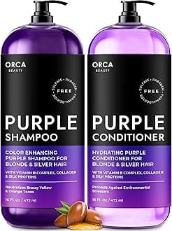 Purple Toning Shampoo and Conditioner Set - Sulfate Free, with Biotin and Argan Oil for Color Treated and Gray Hair