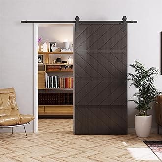 BARNER HOME 42in X 84in Sliding Barn Door, MDF, with Waterproof Surface, DIY Assemble, Pre-drilled Barn Door Slab with Installation Hardware Kit,Black