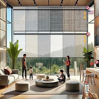 HILADUO Customized Solar Screen Roller Shade Blinds with Remote-Controlled Motorized Operation, Moderate Visibility Fabric, Made in The USA