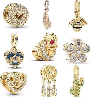 9 Pack Silver Spacer Beads Charms fit Bracelet, Heart Beads DIY Jewelry Gifts Women