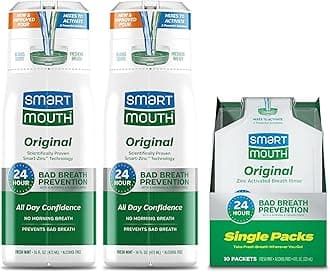 Original Zinc Activated Mouthwash & Single Packs - Instant Fresh Breath Mouthwash - Eliminates Bad Breath - Alcohol-Free - Fresh Mint - 16 fl oz 2-Pack Bottles & 10 Count Single Packs