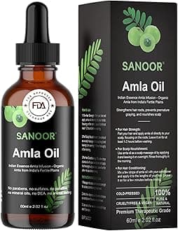 SANOORIndian Essence Amla Oil – 100% Pure Cold‑Pressed Ayurvedic Amla Oil for Hair Growth, Scalp Nourishment & Skin Care – Strengthens Hair, Reduces Hair Fall – Vitamin‑C Antioxidant Boost – 60 ml