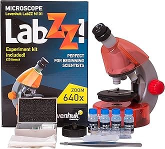 Levenhuk LabZZ M101 Orange 640x Portable Educational Kids Microscope Science Kit with LED Light, STEM Toys Accessory Set, Blank & Prepared Sample Slides, Beginner Experiment Guide for Children (IT)