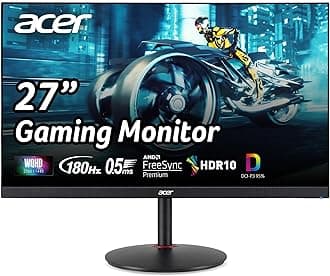 Acer Nitro 27" WQHD 2560 x 1440 PC Gaming IPS Monitor | AMD FreeSync Premium Up to 180Hz Refresh 0.5ms DCI-P3 95% 1 Display Port 1.2 & 2 HDMI 2.0 XV271U M3bmiiprx,Black