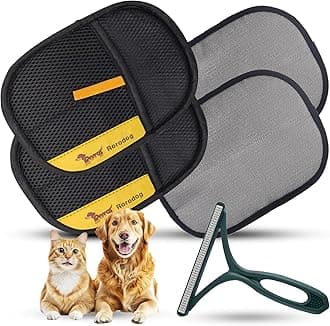 2-PCS Pet Hair Remover Gloves with A Hair/Lint Removal Tool, Reusable Magic Brush Pet Hair Removal Glove for Dogs & Cats, Remove Dog/Cat Hair from Couch, Carpet, Car Seat.