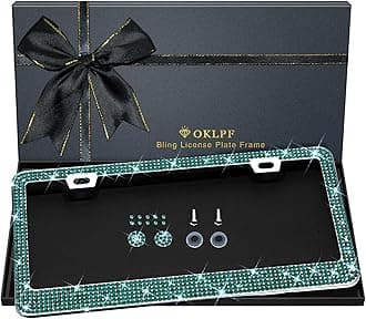 Bling License Plate Frame for Women, 1PCS Sparkly Stainless Steel License Plate Frames| Over 1000 pcs 14 Facets Bedazzled Clear Glass Diamond Rhinestone Crystals w/Free Glitter Diamond Box (Green)