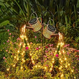 Solar Lights Outdoor Decorative, 2 Pack Metal Solar Watering Can Lights Waterproof, Small Hanging Solar Garden Decor Yard Lights Outside Patio Lawn, Gifts for Mom Grandma Women Birthday(Warm White)