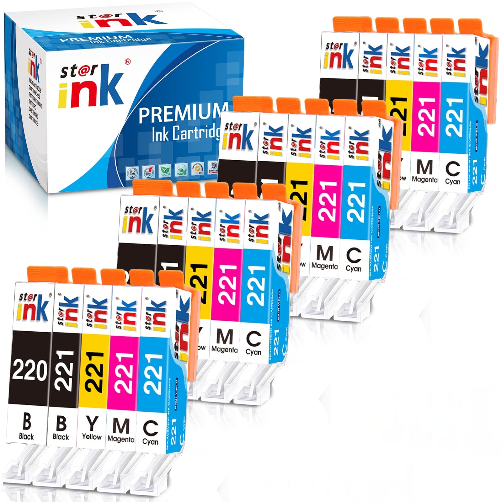 PGI-220 CLI-221 Ink Cartridge(20-Packs) Compatible Replacement for Canon 220 221 Ink Cartridges Work with MX870 MX860 MP560 MP640 MP620 MP980 Printer