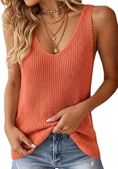 Tutorutor Womens Summer Sleeveless V Neck Sweater Vest Fall Knitted Loose Cami Tank Tops