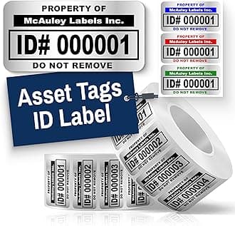 - McAuley Labels Custom Asset Tags for Equipment – Numbered, Permanent, Adhesive, Metalized Silver Polyester - ID Label - 2x1 Inches