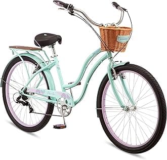Schwinn Perla Cruiser Bike, 26 Inch Bike for Women and Men, 7-Speed Beach Cruiser Bicycle, Linear Pull Brakes, Comfortable Quilted Seat, Upright Riding Position, Adult Bicycle