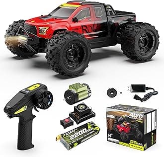 RIAARIO RC Cars 1/14 Scale Monster Truck, Brushless RC Truck, 50 mph, 4WD, Waterproof, Red, Ages 8+