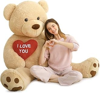 - MaoGoLan Giant Teddy Bear - 5 Feet Tall, Red Heart, Brown, Huge Valentine's Teddy Bear for Loved Ones - Anniversary, Birthday