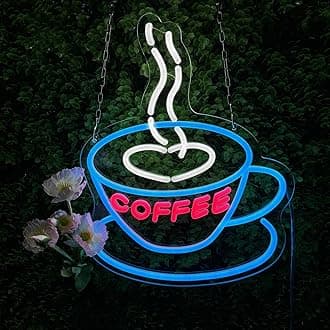 YALLOVE Coffee Neon Sign, Dimmable Dancing LED Coffee Neon Sign with Remote Control for Cafe Shop, Coffee Bar, Restaurant Shop Wall Decor (Cut to Shape, 16.5 * 13 * 0.43 inches)