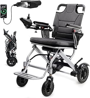 Lightweight Foldable Electric Wheelchair, Only 36lbs, Wheelchairs for Adults, Removable Lithium Battery, All Terrain Portable Motorized Wheelchairs for Seniors, Airline Approval (Black)