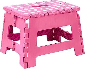 Utopia HomeFolding Step Stool - (Pack of 1) Foot Stool with 9 Inch Height - Holds Up to 300 lbs - Lightweight Plastic Foldable Step Stool for Kitchen, Bathroom & Living Room (Pink)