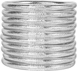 Glitter Jelly Bangle Bracelet Set - Gold Powder Lining Fashion Jewelry - Lightweight Cute Bracelets for Women