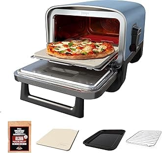 Ninja Woodfire Outdoor Pizza Oven, 8-in-1 Portable Electric Roaster Oven, Heats up to 700°F, 5 Artisan Pizza Settings, Integrated BBQ Smoker Box, Includes Flavored Wood Pellets, Navy (Renewed)
