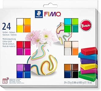 STAEDTLER 8023 C24-1 FIMO Soft Oven Hardening Polymer Modelling Clay - Basic Assorted Colours (Pack of 24 x 25g Blocks)