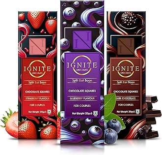 Ignite Chocolate Bars – Dark Chocolate, Blueberry & Strawberry Flavors – A Delicious Treat for Date Night, Valentine's & Special Moments – Ideal for Sharing