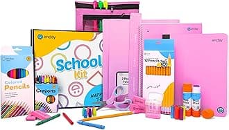 Enday Back to School Supplies for Kids, Pink School Supply Box Grades K-5, Premium Quality Kids School Supplies Kit, Kindergarten School Supplies for Girls and Boys, 71 Piece Set