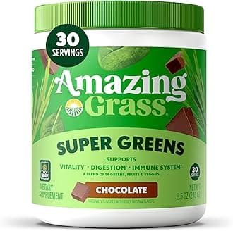 Amazing Grass Greens Superfood Powder: Greens Powder with Digestive Enzymes & Probiotics, Organic Spirulina, Chlorella, and Beet Root Powder, Chocolate, 30 Servings
