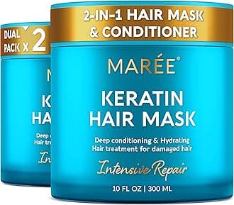 MAREE Deep Conditioning Hair Mask for Damaged Hair Treatment 2 PACK - Keratin Hair Care for Hydrating Growth Repair Moisturizing - Dry Curly Color Treated Frizzy - Tratamiento Mascarilla Para Cabello