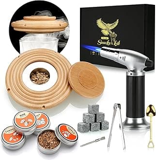 Cocktail Smoker Kit with Torch, Whiskey Smoker Drinks Kit, Old Fashioned Whisky Smoker with Whiskey Stones Gifts for Men, Husband, Dad (No Butane)-Beech