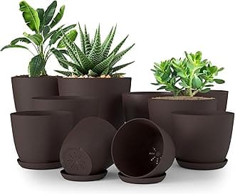 Utopia Home Plastic Planters Brown, Flower Nursery Pots Indoor Modern Decorative Plastic Pots for Plants, Succulents, Flowers, and Cactus 10 Pack, Multisize