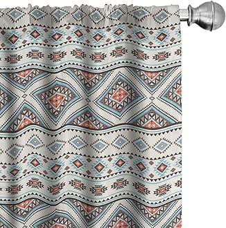 Ambesonne Aztec Window Curtains, Print of Retro Style Native Ornaments, Lightweight Decor 2-Panel Set with Rod Pocket, Pair of - 28" x 63", Blue Beige