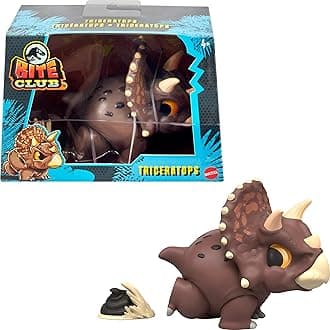 ​Jurassic World Bite Club Collectible Figure, Triceratops Chubby Stylized Dinosaur Approx 4-Inch Figure with Accessory​, HVB39