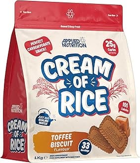 Cream of Rice - High Carbohydrate Cream of Rice Supplement, Source of Energy for Breakfast & Snacks, Easy to Digest, Low Sugar, Low Fat, 1kg (Toffee Biscuit)