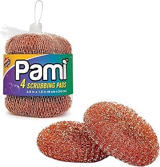 PAMI Heavy-Duty 100% Copper Scrubbing Pads - Copper Wool Pad Dish Scrubbers for Dirt, Grease & Grime- Metal Scrubber Sponges for Kitchen & Bathroom- Copper Scouring Pads for Pots & Pans (4)