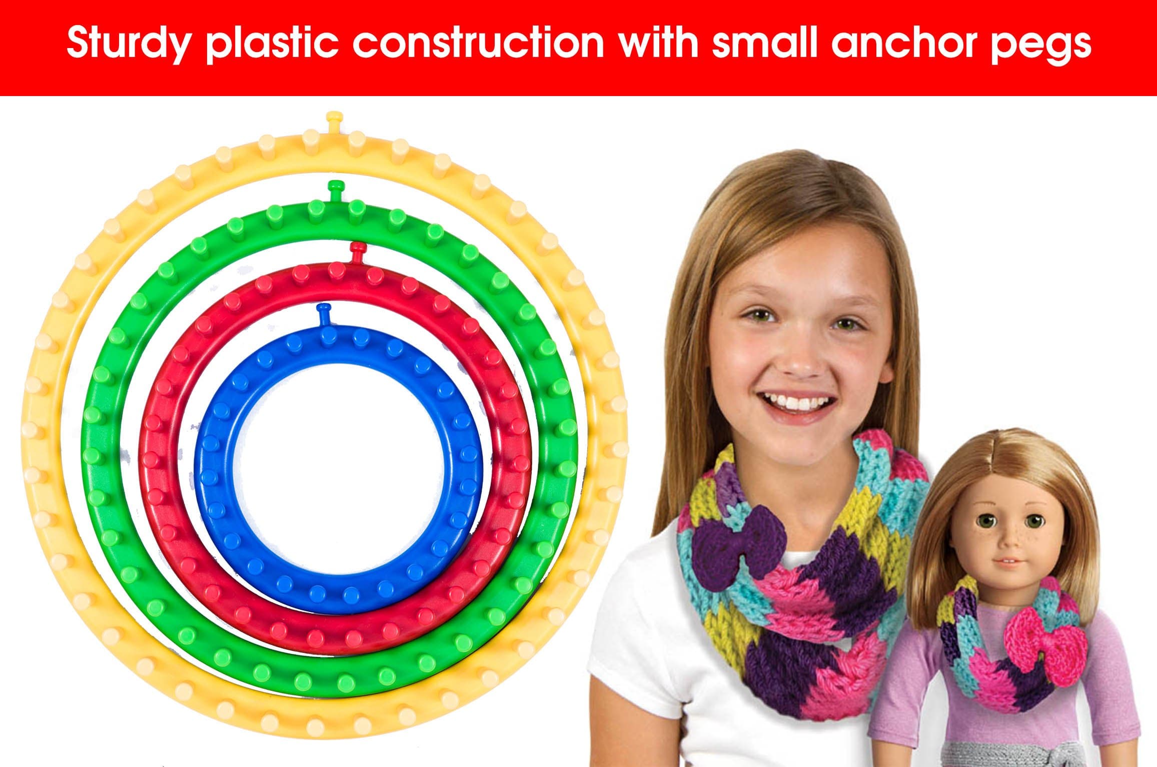 Pack Multi-Size Round Knitting Loom Set for Kids Who Crave a No Skills Required, Safe Way to Craft Quick, Easy Fashions. Imagine the Possibilities! 1000s of Free Knitting Loom Instructions Online