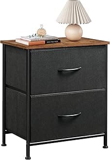 WLIVE Nightstand with 2 Fabric Drawers，Bedside Furniture & End Table Dresser for Bedroom, Living Room, Steel Frame, Wood Top, Easy Pull Handle, Rustic Brown, Black
