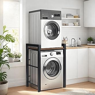 Washer Dryer Stacking Rack Stand, Heavy Duty Steel Standing Storage Shelf Washing Machine Shelf, Over The Washer and Dryer Shelves Space Saving, Load Capacity 300kg, for Bathroom Laundry Room (black)