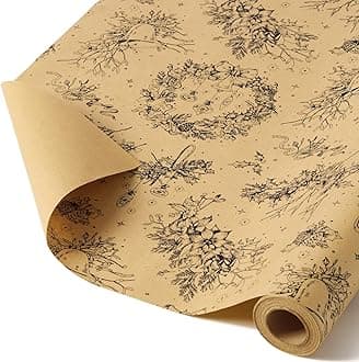 WERNNSAI Christmas Kraft Wrapping Paper Roll - 1 Roll 17” x 33 ft Christmas Wreath Gift Wrap Papers Baby Shower Wrapping Paper Kraft Xmas Wrapping Paper for Kids Holiday Winter Birthday Party Favor