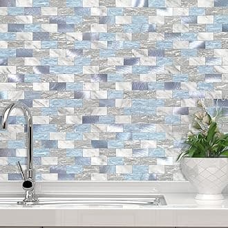 VAOVI 3D Self Adhesive Tiles for Walls,Kitchen Stick on Splashback Tiles Splash Wall Panels for Bathroom Mosaic Brick Waterproof(Blue,10pcs)