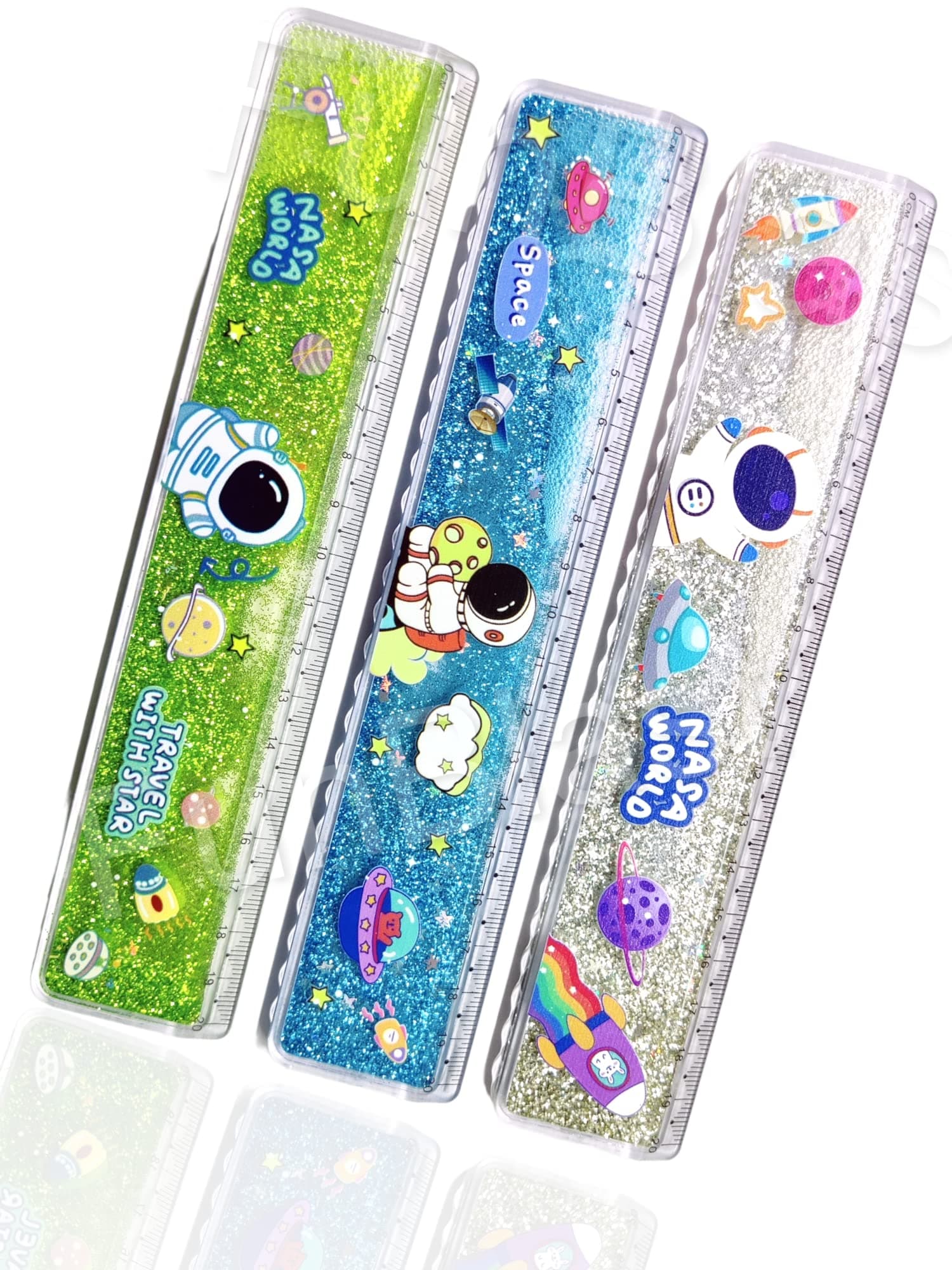 FunBlast Scale Ruler for Kids, Space Theme Scale for Kids, Glitter Scales Ruler Set for Students, Stationary Gifts for Kid, Return Gifts, Stationary Items for Kid (Pack of 3 Pcs)