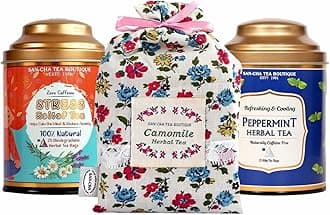 Sancha Tea Boutique,Stress Relief Bundle Caffeine free Herbal Tea, Stress Relief Tea, Chamomile Tea, Peppermint Tea,100% Biodegradable Tea Bags, Tea Assortment, Value Pack