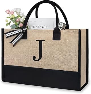 TOPDesign Initial Jute/Canvas Tote Bag, Personalized Present Bag, Suitable for Wedding, Birthday, Beach, Holiday, is a Great Gift for Women, Mom, Teachers, Friends, Bridesmaids