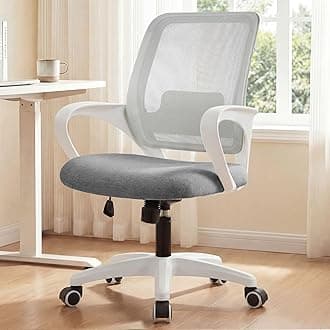 Office Desk Ergonomic Computer Mesh Chair with Lumbar Mid Back Support Adjustable Height Swivel Rolling Wheels Comfy Task Vanity Chair for Home Bedroom Study (Grey)
