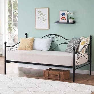 VECELO Premium Daybed Metal Bed Frame Twin Size Steel Slat Support/Strong Legs Headboard/Mattress Foundation, Multi-Functional Furniture