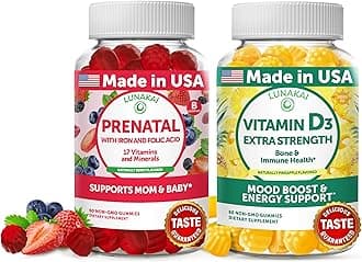 USA Made 17-in-1 Prenatal Vitamins and Vitamin D3 Gummies Bundle – Delicious Daily Prenatal Gummies for Maternal Wellness Support, 60ct Each